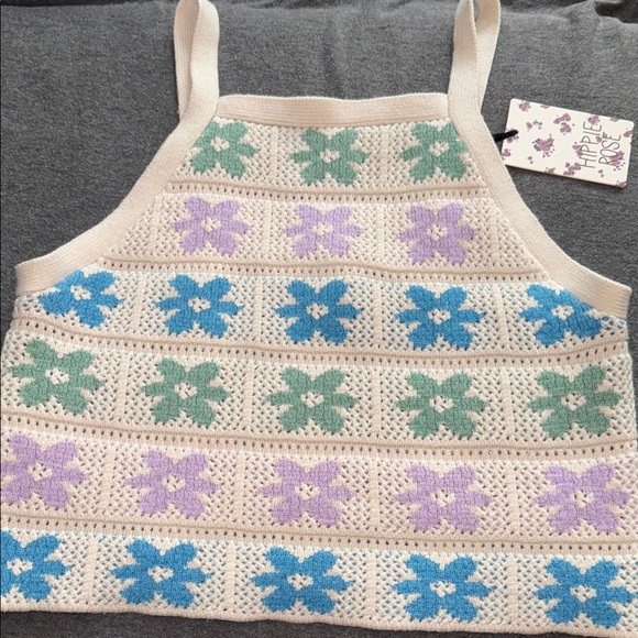 Hippie Rose sweater knit super soft grannie square floral pattern Large NEW boho - Picture 1 of 5